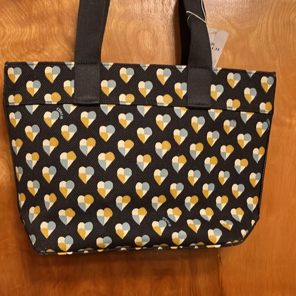 COACH CHECKERED HEART CANVAS TOTE. NAVY. BRAND NEW. TOO CUTE!  NWT - Picture 6 of 12